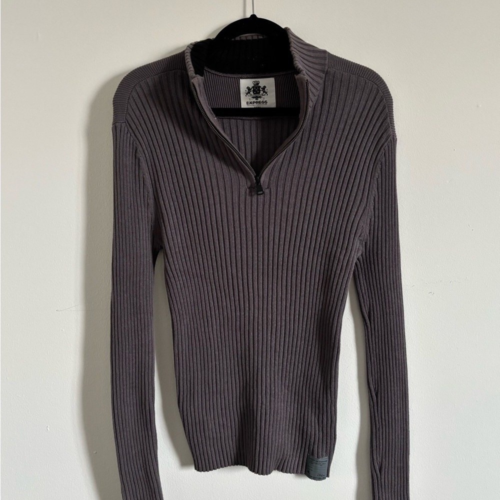 Vintage Express Ribbed Knit Sweater in Gray